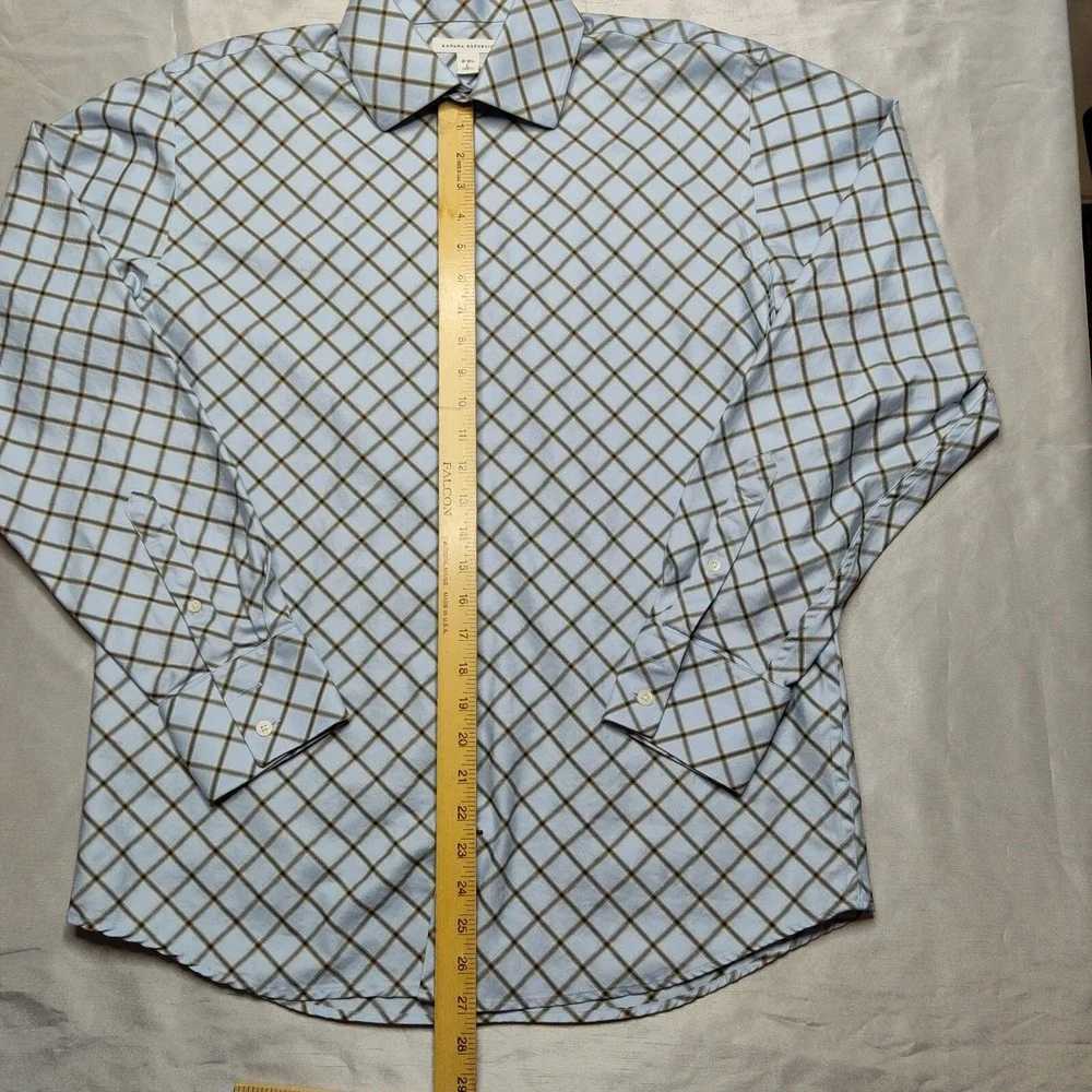 Banana Republic Men Large (16-16.5) Blue Diagonal‎ Check Cotton Button Shirt